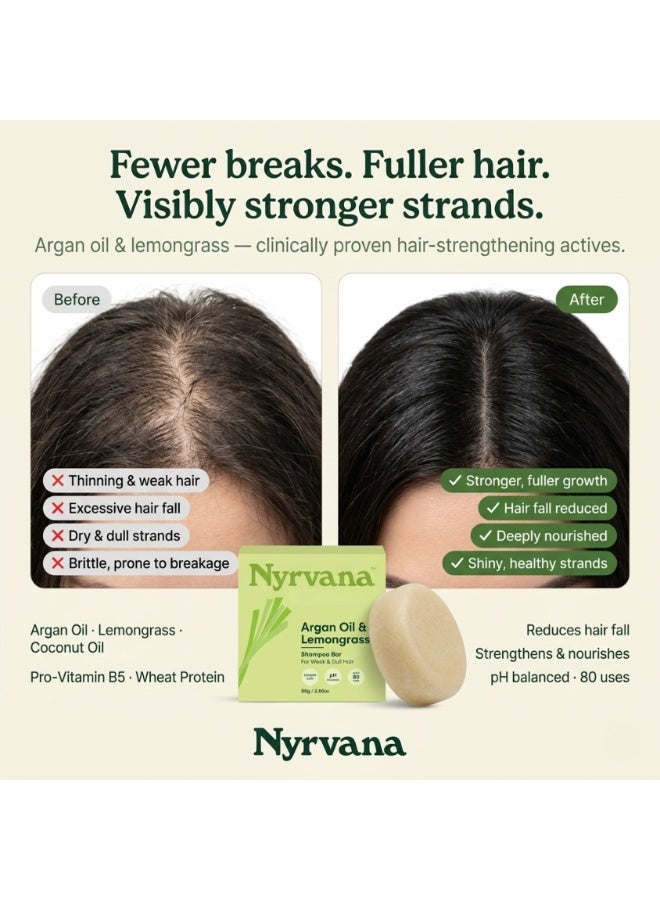 Nyrvana Argan Oil & Lemongrass Shampoo Bar 80g (2.82 oz) | Strengthening for Weak & Dull Hair | Frizz Control & Shine | Sulphate-Free Silicone-Free Colour-Safe - Image 4