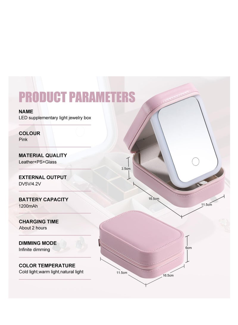 SOLARAE Travel Cosmetic Mirror Case, LED Makeup Mirror Storage Case for Makeup Brushes Cosmetic Tools Pink On-the-go Makeup Needs, Adjustable Dividers, Makeup Brush Holder Storage Pink - Image 4