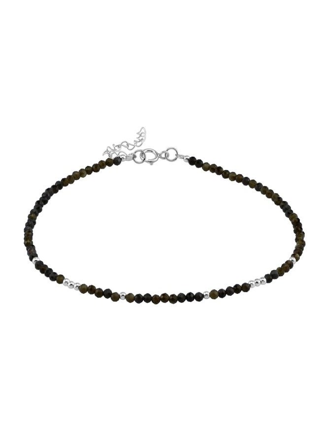 Silvershake 2MM Petite Natural Golden Obsidian Gemstone Bead 925 Sterling Silver Minimalist 9.5 to 10.5 Inch Adjustable Anklet Jewelry for Women or Teens Size 9.5 - Image 1
