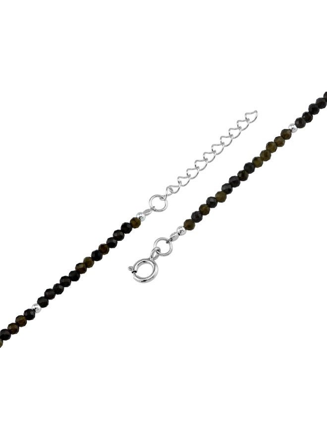 Silvershake 2MM Petite Natural Golden Obsidian Gemstone Bead 925 Sterling Silver Minimalist 9.5 to 10.5 Inch Adjustable Anklet Jewelry for Women or Teens Size 9.5 - Image 3