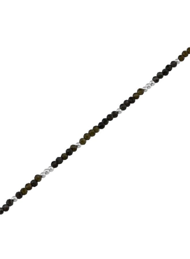 Silvershake 2MM Petite Natural Golden Obsidian Gemstone Bead 925 Sterling Silver Minimalist 9.5 to 10.5 Inch Adjustable Anklet Jewelry for Women or Teens Size 9.5 - Image 2