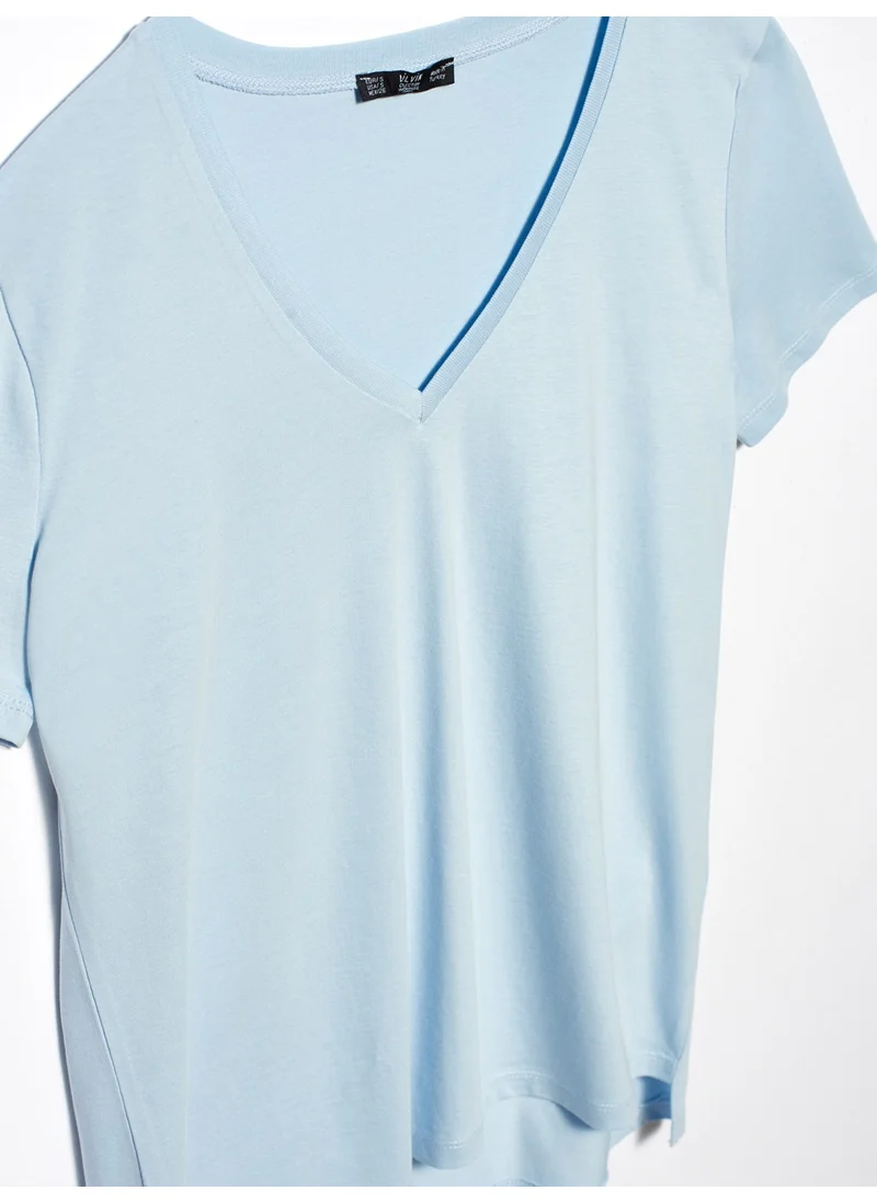 Dilvin 3470 V-Neck Basic T-Shirt-Baby Blue