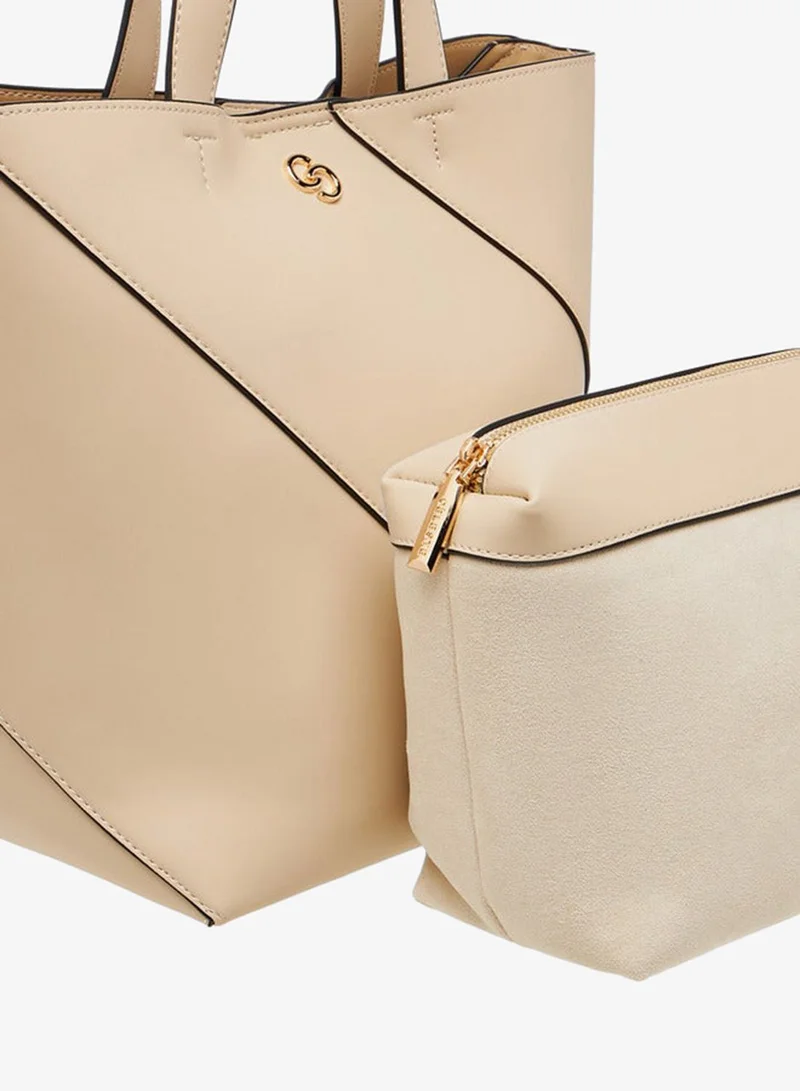 Celeste BEIGE Panelled Tote Bag with Double Handle and Pouch for Women | Best Price UAE
