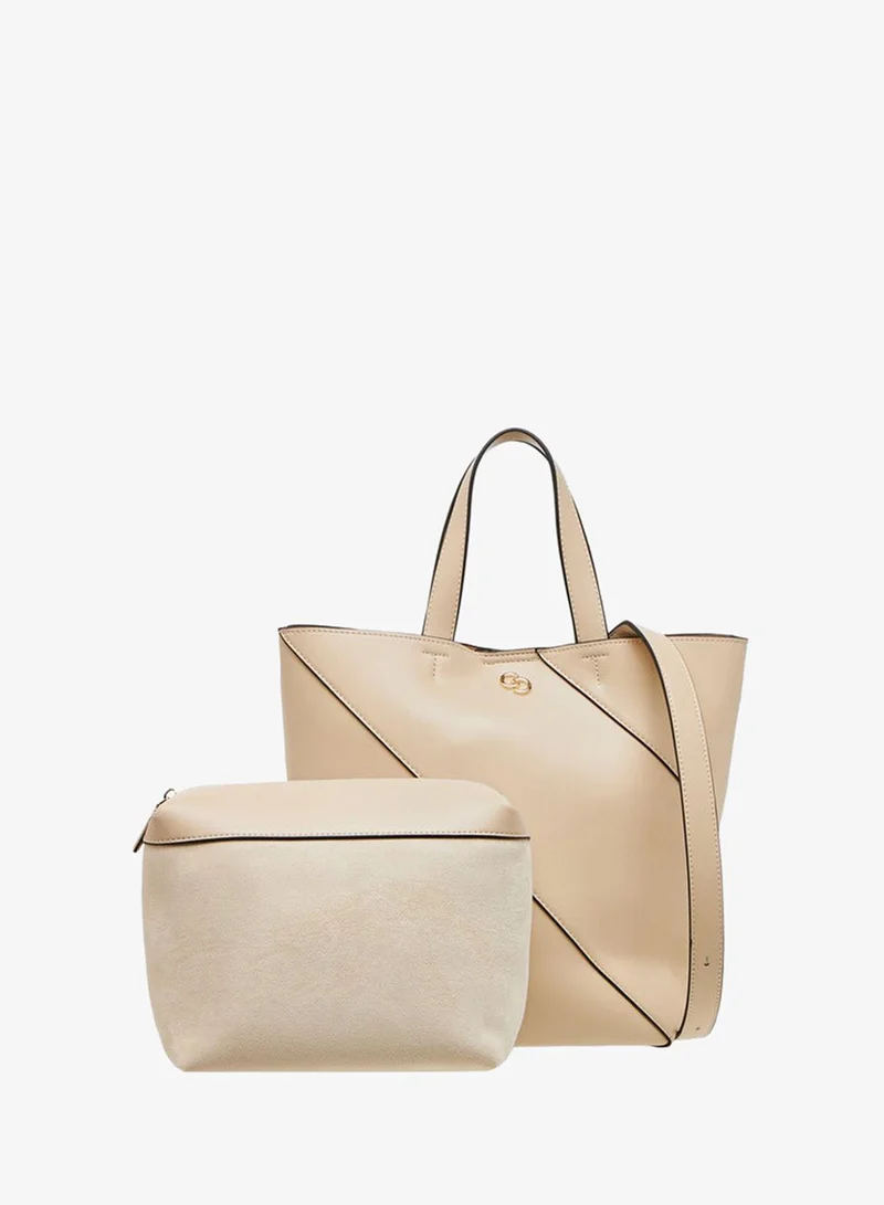 Panelled Tote Bag with Double Handle and Pouch