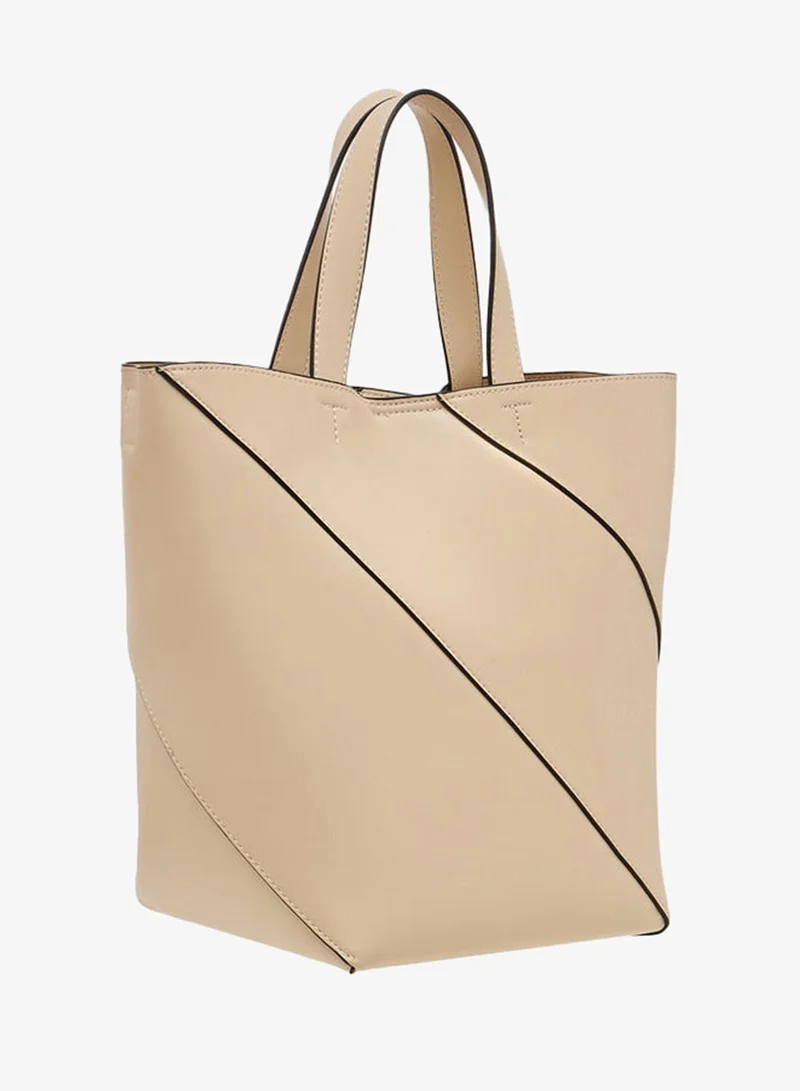 Celeste BEIGE Panelled Tote Bag with Double Handle and Pouch for Women | Best Price UAE
