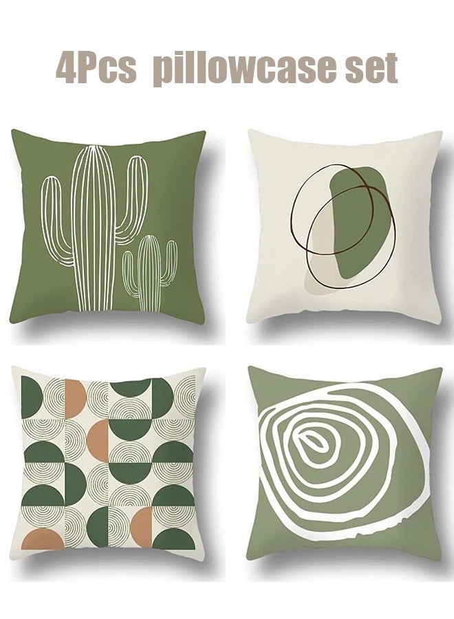 Bukela Modern Design Green Pillow Cover Set 18x18 Inch, Home Decorative Throw Pillow Cases, Set of 4 Pieces, Short Plush Velvet Fabric, 45x45cm Square Cushion Case for Sofa Couch(Minimalist) - Image 1