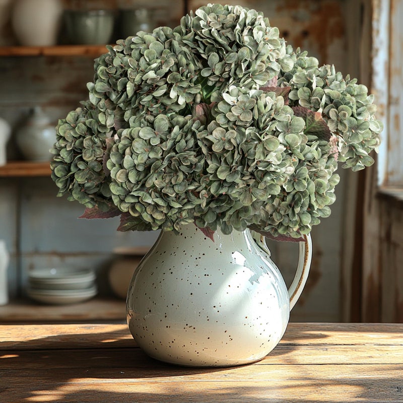 Uqueeten Hydrangea Artificial FlowersGreen Artificial Flower Fake Silk Hydrangea Heads Bouquet with Stems Bulk for Fall Decoration Table Center Indoor Outdoor Faux Floral Plants 8pcs Green - Image 2