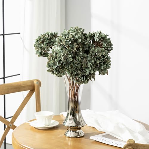 Uqueeten Hydrangea Artificial FlowersGreen Artificial Flower Fake Silk Hydrangea Heads Bouquet with Stems Bulk for Fall Decoration Table Center Indoor Outdoor Faux Floral Plants 8pcs Green - Image 3
