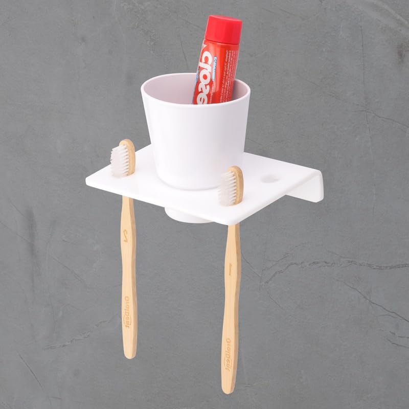 iSTAR Acrylic Wall Mounted Tumbler and 2 Toothbrush Holder | Durable Bathroom Accessories | Toothpaste Holder for Washbasin Kitchen Home | Bathroom Organizer - Image 2