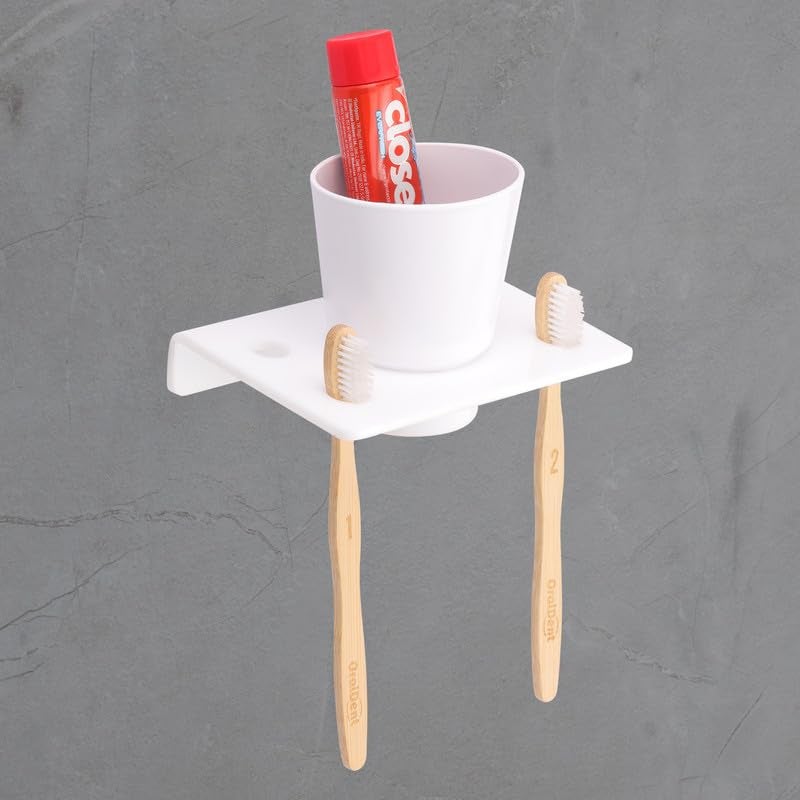 iSTAR Acrylic Wall Mounted Tumbler and 2 Toothbrush Holder | Durable Bathroom Accessories | Toothpaste Holder for Washbasin Kitchen Home | Bathroom Organizer - Image 1