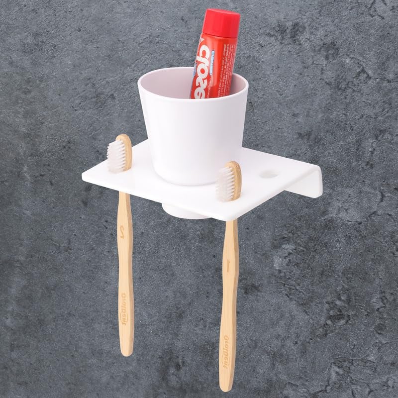 iSTAR Acrylic Wall Mounted Tumbler and 2 Toothbrush Holder | Durable Bathroom Accessories | Toothpaste Holder for Washbasin Kitchen Home | Bathroom Organizer - Image 4