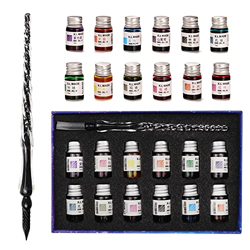 AOKUY Glass Pen Set Calligraphy Dip Pens,12 Colorful Inks,Caligraphy Sets for Art, Writing, Signature, Decoration, Gift - Image 1