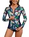 LURANEE Womens Rash Guard ShirtsZip Up Rash Guards for Women Long Sleeve Swimsuit UV Sun Protection Swim Shirts Navy Leaf M - Image 2