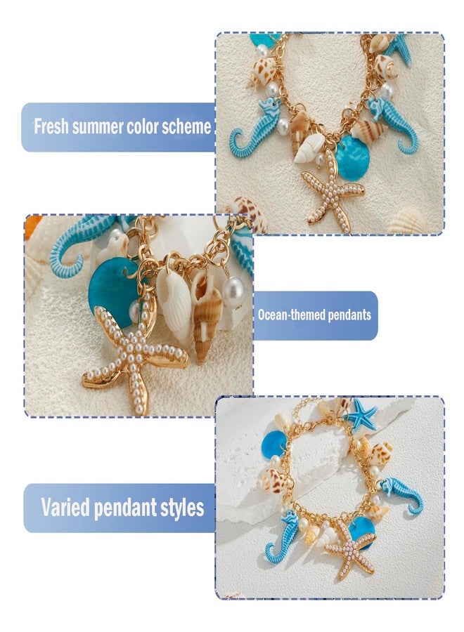 FFZDENA Shell Bracelet For Women And Girls, Beach Jewellery For Women, Fashion Charm Bracelets, Blue Starfish Conch Pearl Bracelet, Ideal Gift For Girls & Women - Image 3