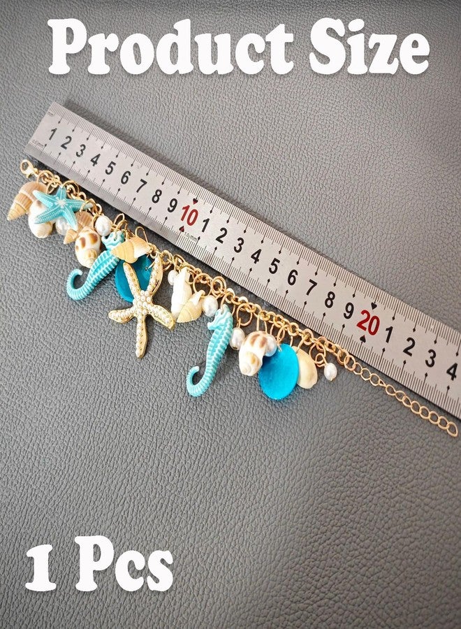 FFZDENA Shell Bracelet For Women And Girls, Beach Jewellery For Women, Fashion Charm Bracelets, Blue Starfish Conch Pearl Bracelet, Ideal Gift For Girls & Women - Image 2