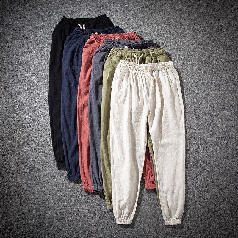 Spring and Summer Chinese Style Linen Pants Tang Men's Loose Straight Tube Elasto Waist Trousers Linen Cotton and Linen Casual Pants - Image 2