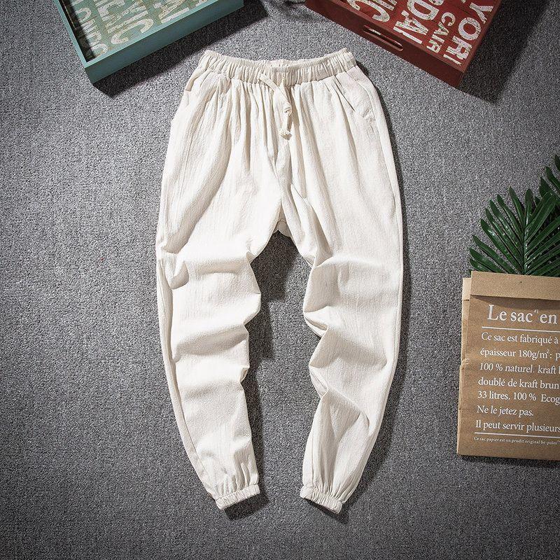 Spring and Summer Chinese Style Linen Pants Tang Men's Loose Straight Tube Elasto Waist Trousers Linen Cotton and Linen Casual Pants - Image 3