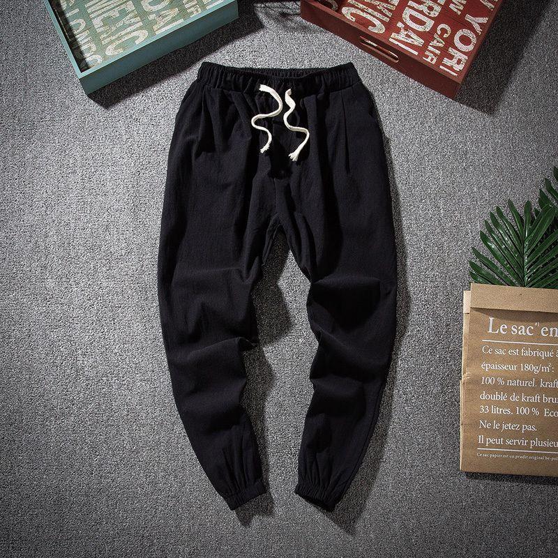 Spring and Summer Chinese Style Linen Pants Tang Men's Loose Straight Tube Elasto Waist Trousers Linen Cotton and Linen Casual Pants - Image 4