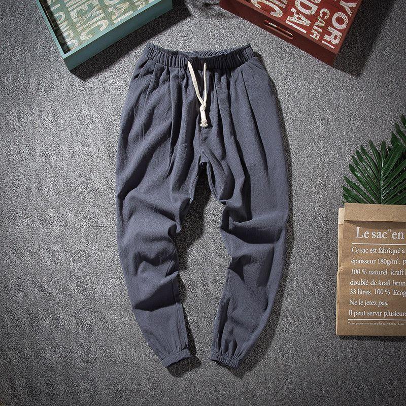 Spring and Summer Chinese Style Linen Pants Tang Men's Loose Straight Tube Elasto Waist Trousers Linen Cotton and Linen Casual Pants - Image 5