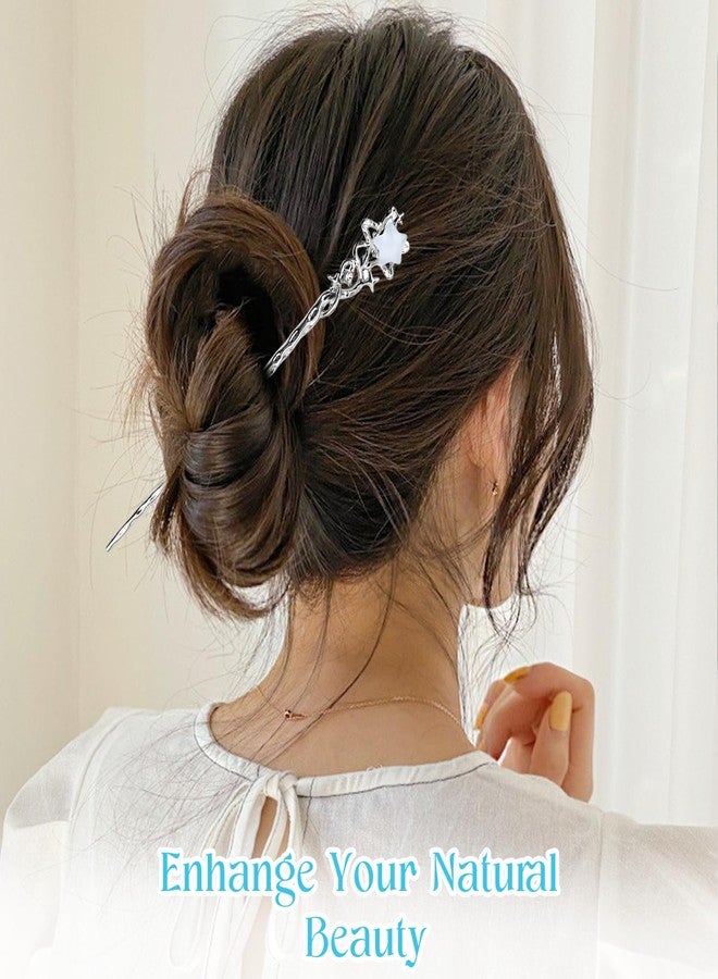 CoolShef مجموعة دبابيس شعر كول شيف للكعكة، 5 قطع، مجموعة دبابيس شعر صينية مزينة بريشة وأحجار كريمة ودلايات على شكل نجمة وقمر، دبوس معدني للكعكة للنساء، إكسسوارات تسريحات شعر كلاسيكية - Image 5