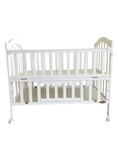 Star Kids Wooden Baby Bed with Storage, Wheels and Mosquito Net, 100x60 cm - White 