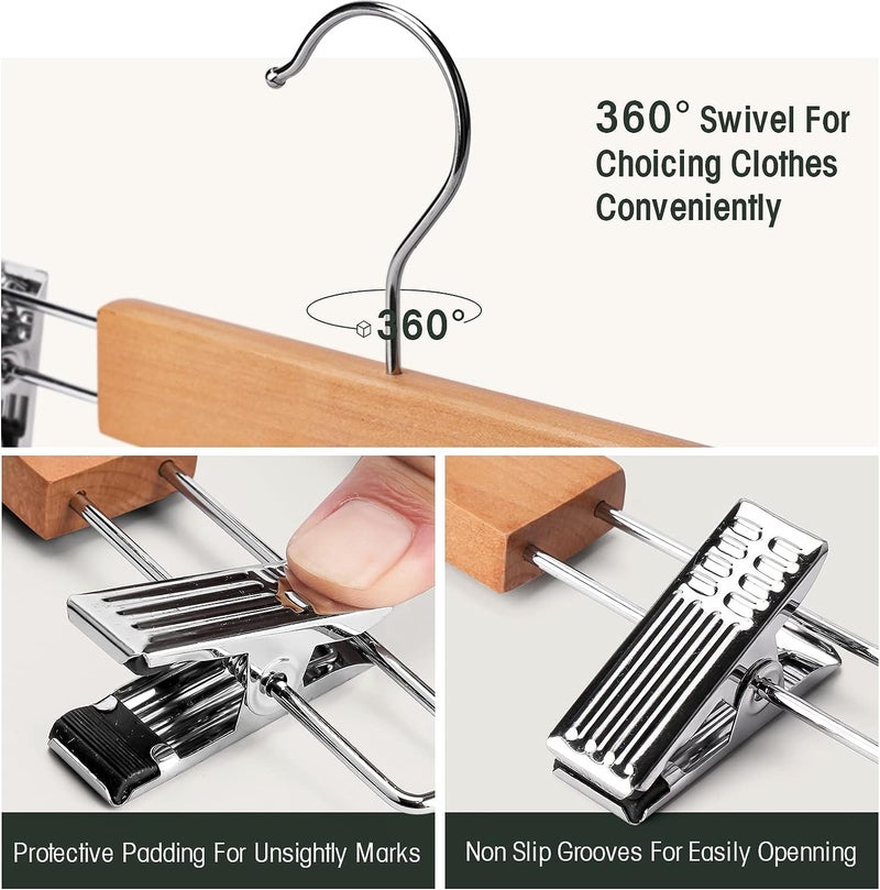 WHISKET Solid Wooden Pant Skirt Hangers, Bottom Hangers for Slacks Trousers Jeans with 2-Adjustable Anti-Rust Clips (Beige,Pack of 4) - Image 5