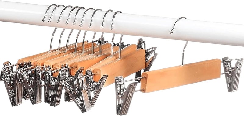 WHISKET Solid Wooden Pant Skirt Hangers, Bottom Hangers for Slacks Trousers Jeans with 2-Adjustable Anti-Rust Clips (Beige,Pack of 4) - Image 4