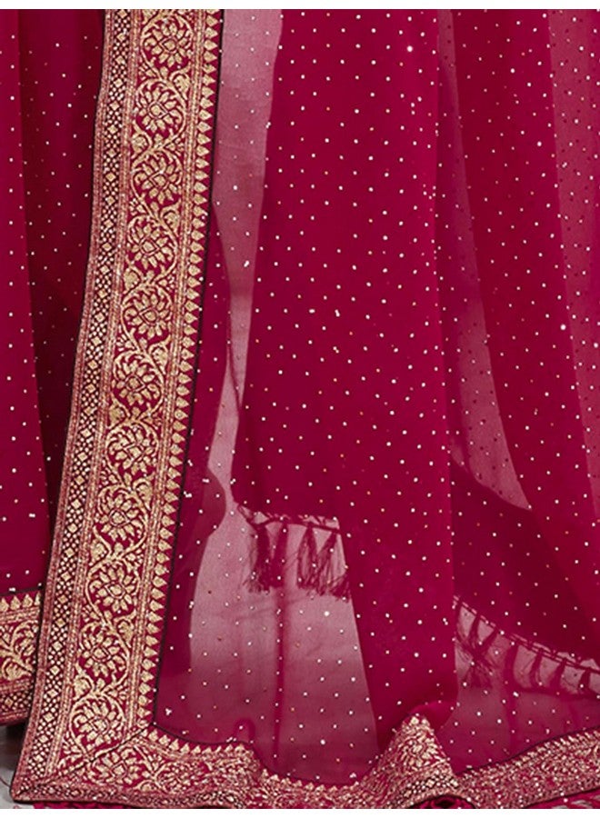 Satrani Women's Georgette Stone Work Saree with Unstitched Blouse Piece (4243S2982N_Rani Pink) - Image 5