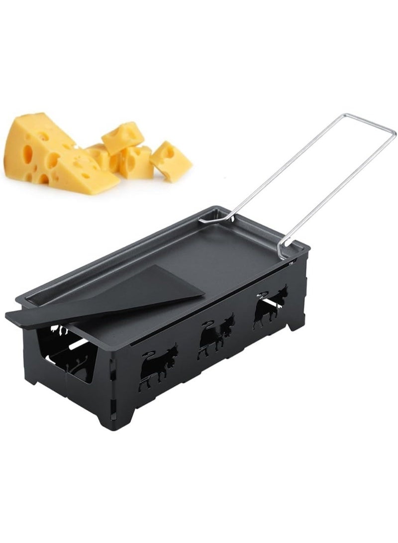 Cheese Raclette, Cheese Melter Raclette Grill, Portable Non-Stick Candlelight Raclette Pan, with Spatula and Foldable Handle, Barbecue Home Kitchen Grilling Tool, for Home Kitchen