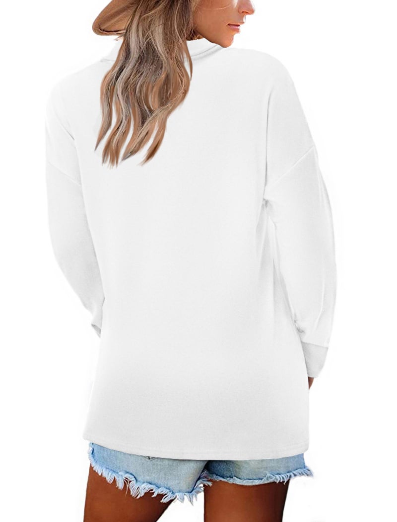 BZB Long Sleeve Shirts for Women Casual Fall Tunic Tops Long V Neck Oversized Loose Fitting Pullover Sweater White M - Image 4