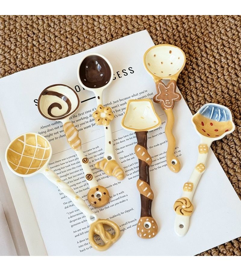 Muffin Bag Color Cartoon Ceramic Soup Spoon Long Handle Household Utensil - Image 2