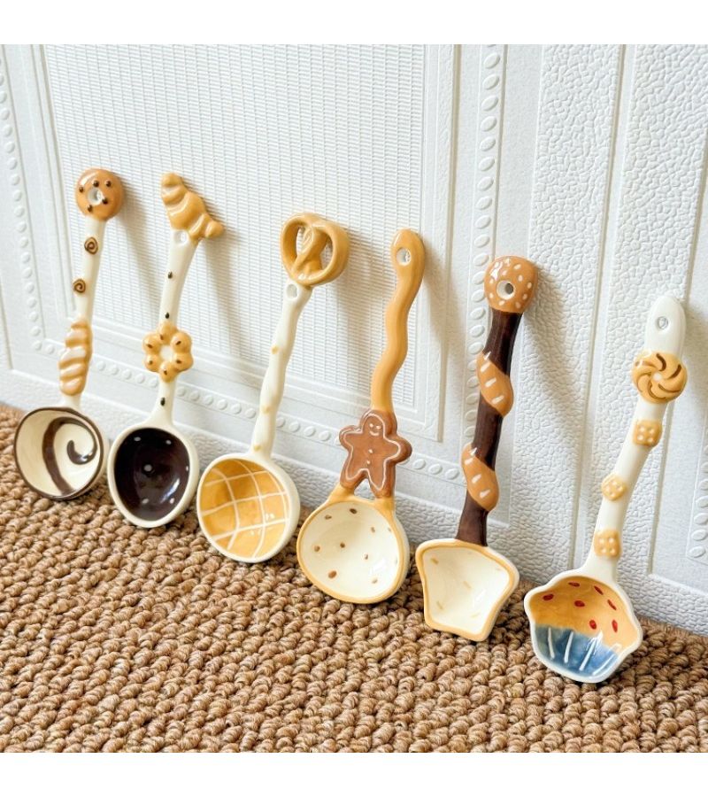 Muffin Bag Color Cartoon Ceramic Soup Spoon Long Handle Household Utensil - Image 3