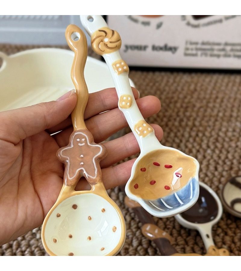 Muffin Bag Color Cartoon Ceramic Soup Spoon Long Handle Household Utensil - Image 5