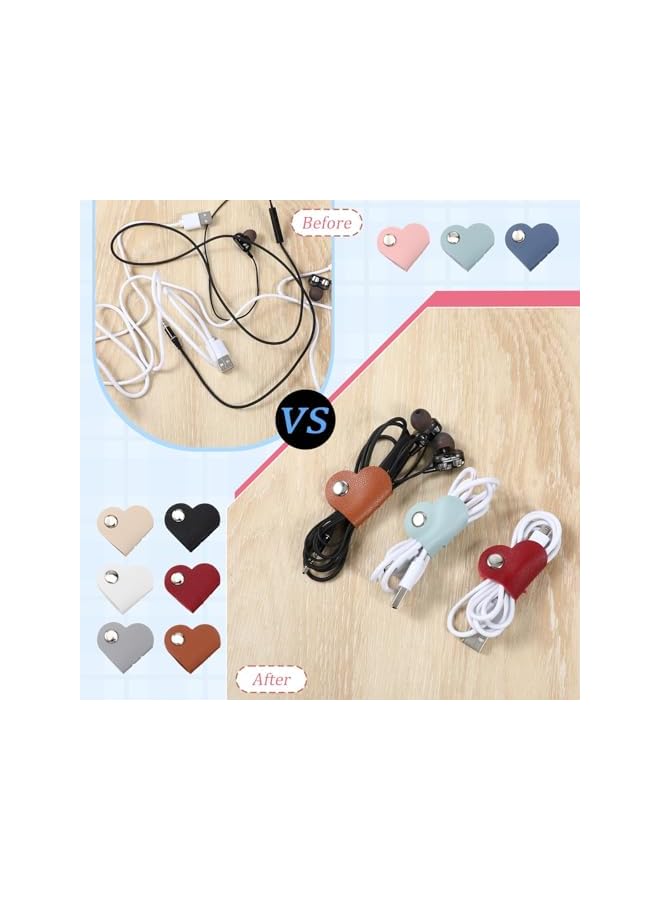 S-TOP 9 PCS Heart PU Leather Reusable Cable Ties, Portable Management Clips, Cord Wrap and Hook Loop Cords Management for Home Office Desk Phone PC Car Wall Desktop Nightstand Appliance - Image 4