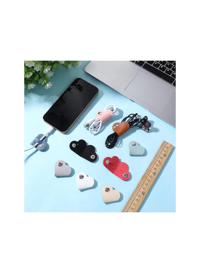 S-TOP 9 PCS Heart PU Leather Reusable Cable Ties, Portable Management Clips, Cord Wrap and Hook Loop Cords Management for Home Office Desk Phone PC Car Wall Desktop Nightstand Appliance - Image 3