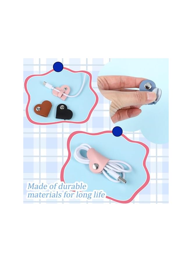 S-TOP 9 PCS Heart PU Leather Reusable Cable Ties, Portable Management Clips, Cord Wrap and Hook Loop Cords Management for Home Office Desk Phone PC Car Wall Desktop Nightstand Appliance - Image 2