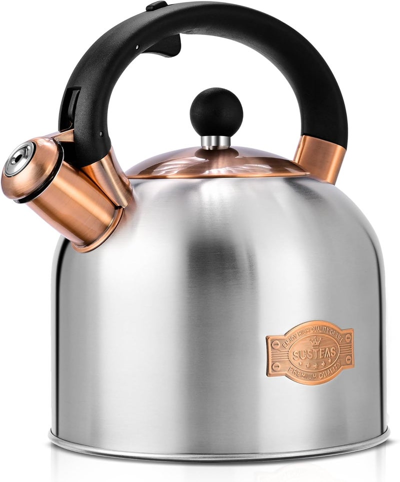 susteas Tea Kettle - 3.17QT Whistling Kettle with Ergonomic Handle - Premium Stainless Steel Tea Pots for Stove Top, Chic Vintage Teapot with Composite Base, Work for All Stovetops (Silver) - Image 1