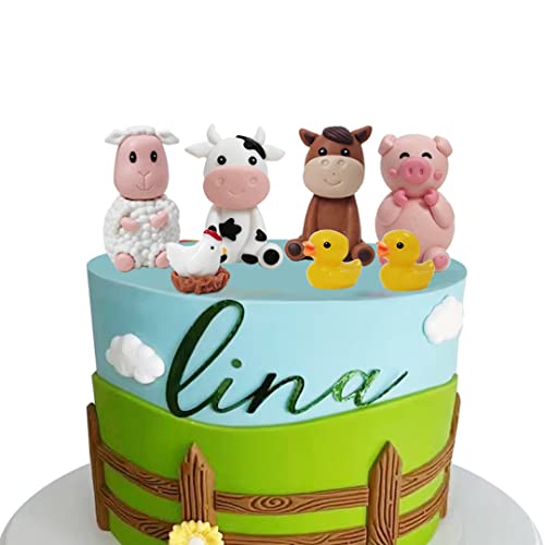 DiDida Farm Animal Cake Topper with Cow Horse Sheep Pig Duck Hen for Farm Animal Theme Birthday Baby Shower Party - Image 1