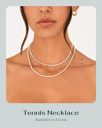 PAVOI Rhodium Plated 3mm Simulated Diamond Tennis Necklace Chunky Long Necklace for Women Size 18 - Image 3