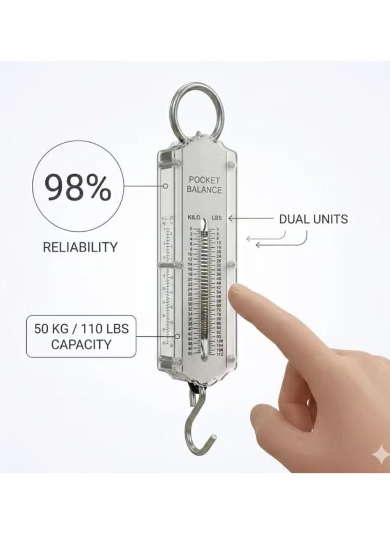 Mechanical Pocket Hanging Scale 50kg / 110lb – Portable Spring Balance with Dual Kg & Lb Scale for Luggage, Fishing & Household Use - Image 2