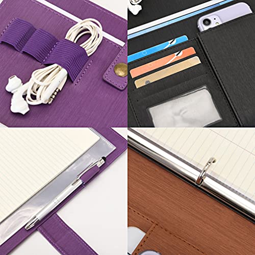 Wonderpool A4 PU Leather Portfolio Holder Ring File Document Case with Removable Binder Clipboard, Multi Pocket and Legal Pad for Business Organizer Interview and Meeting (Wine red) - Image 4
