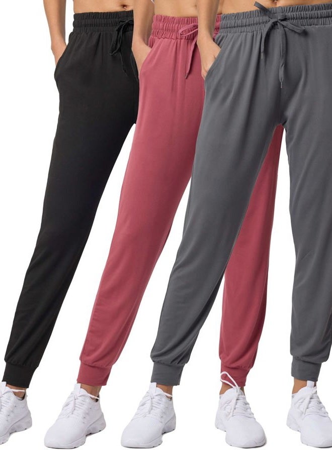 REALESSENTIALS 3 Pack: Women's Lounge Jogger Soft Sleepwear Pajamas Loungewear Yoga Pant Active Athletic Track Running Workout Casual wear Ladies Yoga Sweatpants Pockets-Set 6,XXL - Image 1