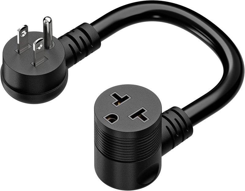 acbroad Angled Four-in-One Heavy Duty SJTW 12AWG Extension Cord 12-AWG 15A Household Plug to 20A T-Blade Adapter Cable, Angled Adapter Extension Cord for EV Car Charger L=1FT - Image 1