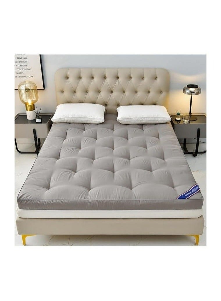 VITION Mattress Topper, 10cm Thick Quilted Soybean Glue-Free Fiber Mattress Pad with 4-Side Elastic Bands (Grey, 150x200cm) - Image 1