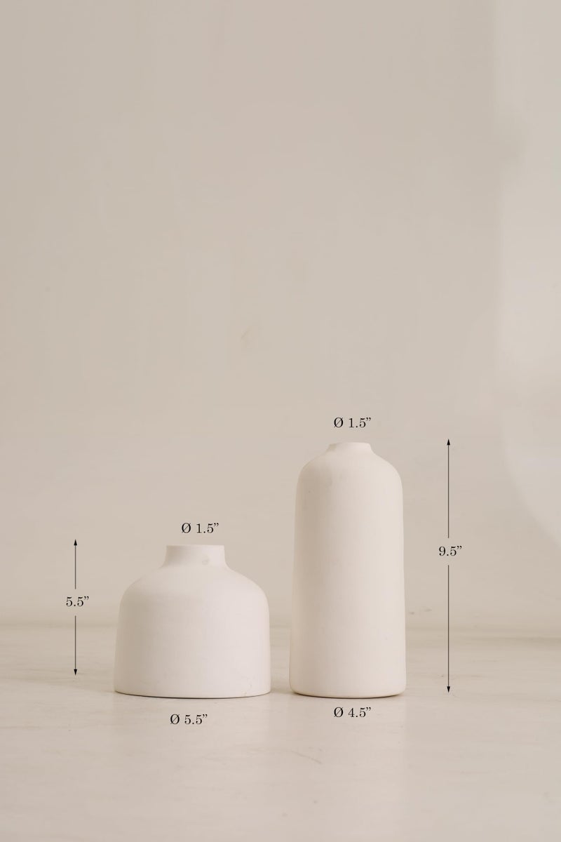 PUREZENTO Cylinder and Round Shape White Ceramic Vase - Set of 2 | Vases for Modern Home Decor, Living Room, Shelves | Decorative Vase for Pampas Grass, Fresh, Dried, Artificial Flowers - Image 3