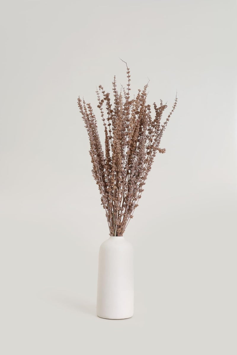 PUREZENTO Cylinder and Round Shape White Ceramic Vase - Set of 2 | Vases for Modern Home Decor, Living Room, Shelves | Decorative Vase for Pampas Grass, Fresh, Dried, Artificial Flowers - Image 2