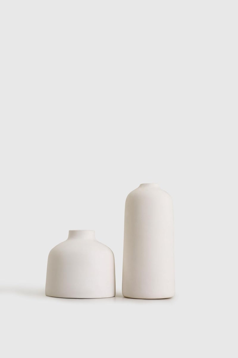 PUREZENTO Cylinder and Round Shape White Ceramic Vase - Set of 2 | Vases for Modern Home Decor, Living Room, Shelves | Decorative Vase for Pampas Grass, Fresh, Dried, Artificial Flowers - Image 4