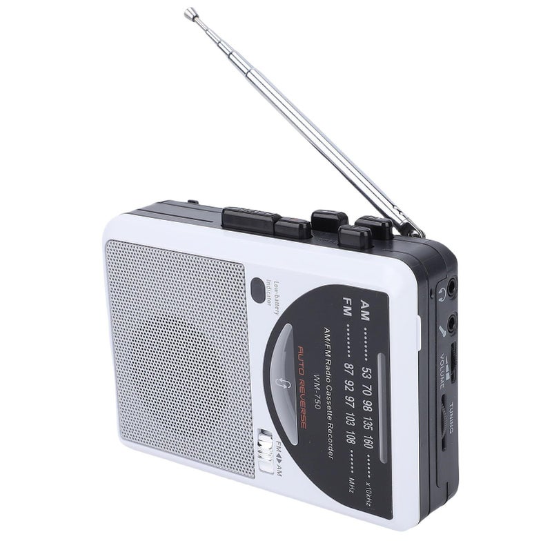 مسجل كاسيت محمول مع راديو AM FM ومكبر صوت مدمج وعاكس تلقائي باللون الأسود - Image 3