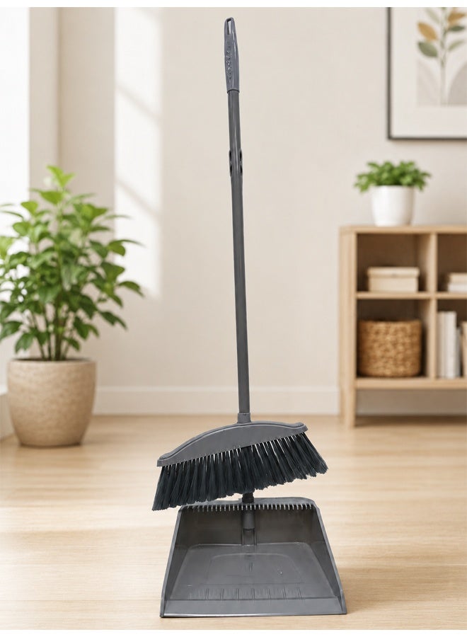 NKX Premium Long Handle Broom and Dustpan Set – Upright Standing Household Cleaning Brush with Built-In Comb Teeth - Image 1