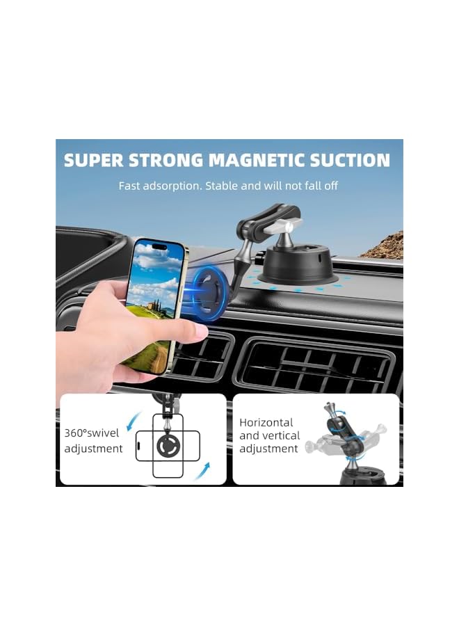 Green Tiger Magnetic Suction Cup Car Phone Holder, 360° Adjustable Windshield & Dashboard Mount for iPhone & GoPro, Removable Strong Aluminum Vlog Shooting Mount for Action Cameras - Image 2